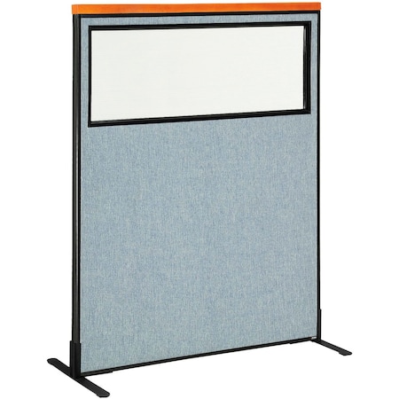 Interion By Global Industrial Interion Deluxe Freestanding Office Partition Panel w/Partial Window 48-1/4inW x 61-1/2inH Blue 694684WFBL